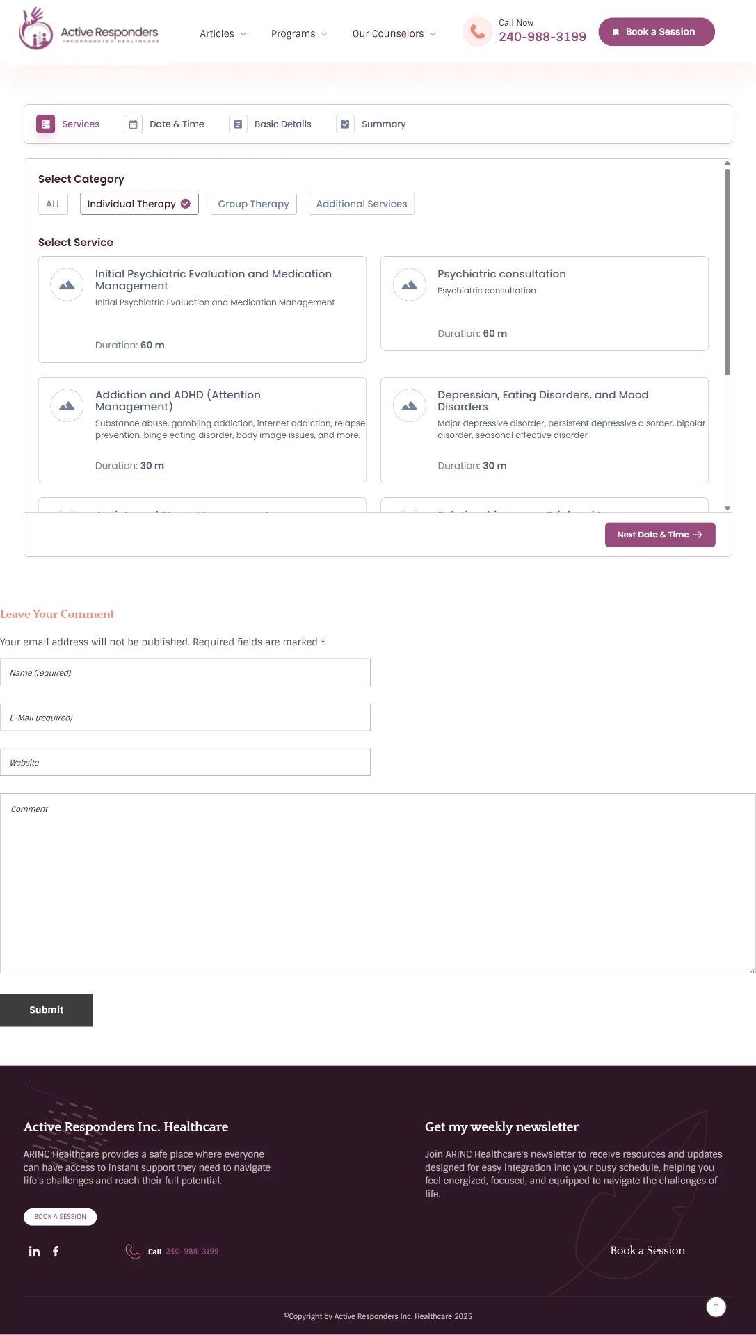 Website design mockup for ARINC Healthcare